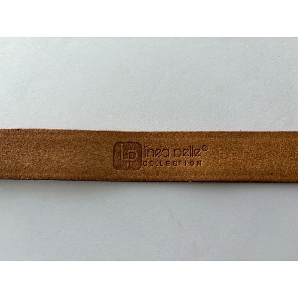 Linea Pelle Leather Triple Ring Belt Tan Woven Leather Sz M BOHO Festival‎